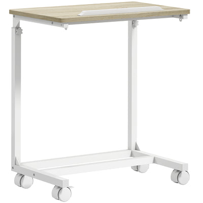 Height Adjustable C Shaped Overbed Table With Tilting Top For Sofa Or Bedroom Use