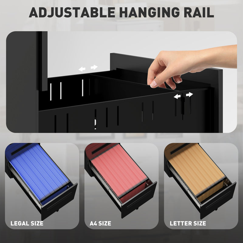 Black Metal Mobile File Cabinet with Lockable Drawers and Wheels for Home Office by Vinsetto