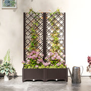 Brown Raised Garden Bed with Trellis Plastic Planter Box with Drainage for Climbing Plants by Outsunny