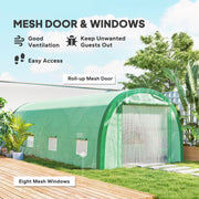 Large Polytunnel Greenhouse With Mesh Door Windows And Plant Labels For Garden Growing Green AOSOM