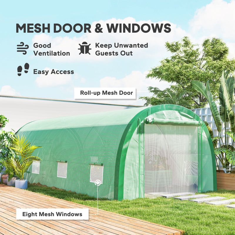 Large Polytunnel Greenhouse With Mesh Door Windows And Plant Labels For Garden Growing Green AOSOM