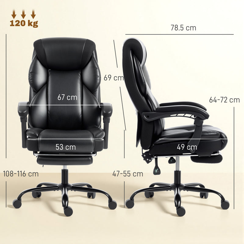 Office Chair with Reclining Back and Footrest for Comfortable Home Working Black AOSOM
