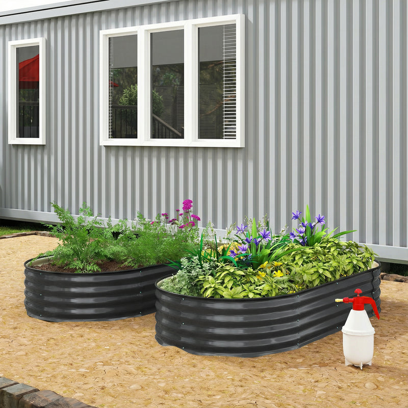 Galvanised Steel Garden Planter With Flexible Shape and Open Bottom for Healthy Plant Growth Dark Grey