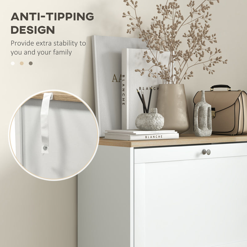 Modern Three Drawer Shoe Storage Cabinet With Slim Space Saving Design, White