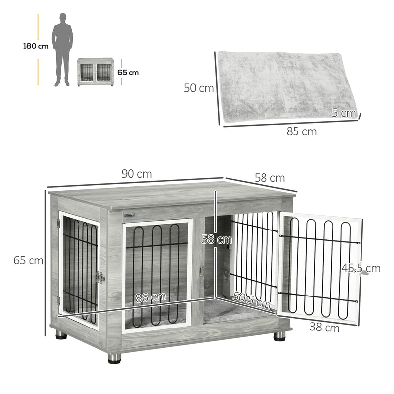 Indoor Dog Crate with Cushioned Bed and Storage Top for Medium and Large Dogs Grey