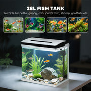 28L Glass Fish Tank with LED Light and Filter for Betta Shrimp and Guppies Black