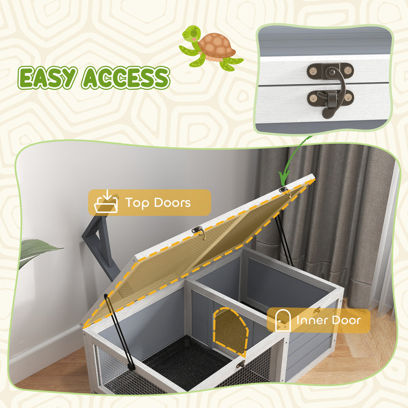 Wooden Tortoise Enclosure with Lamp Holder for Indoor and Outdoor Use Light Grey by PawHut