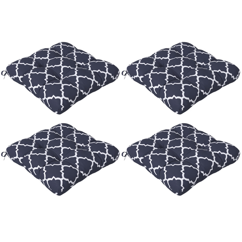 Blue 4 Piece Garden Chair Cushion Set With Ties For Indoor Or Outdoor Comfort