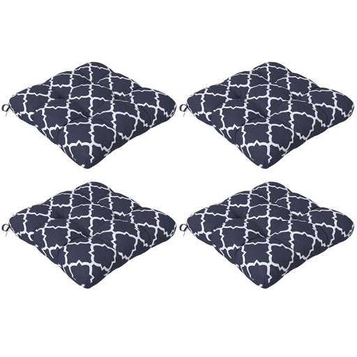 Blue 4 Piece Garden Chair Cushion Set With Ties For Indoor Or Outdoor Comfort