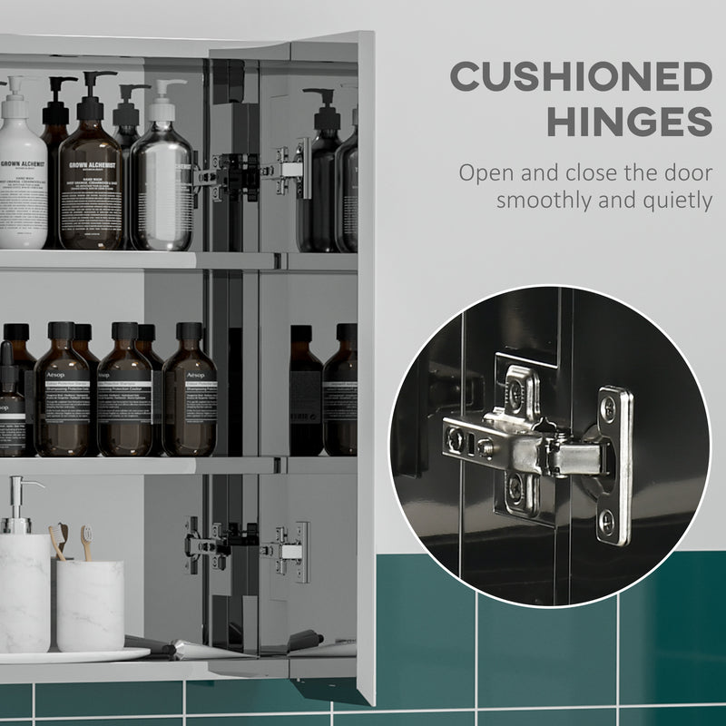 Wall Mounted Bathroom Mirror Cabinet With Storage Shelves And Hinged Door White