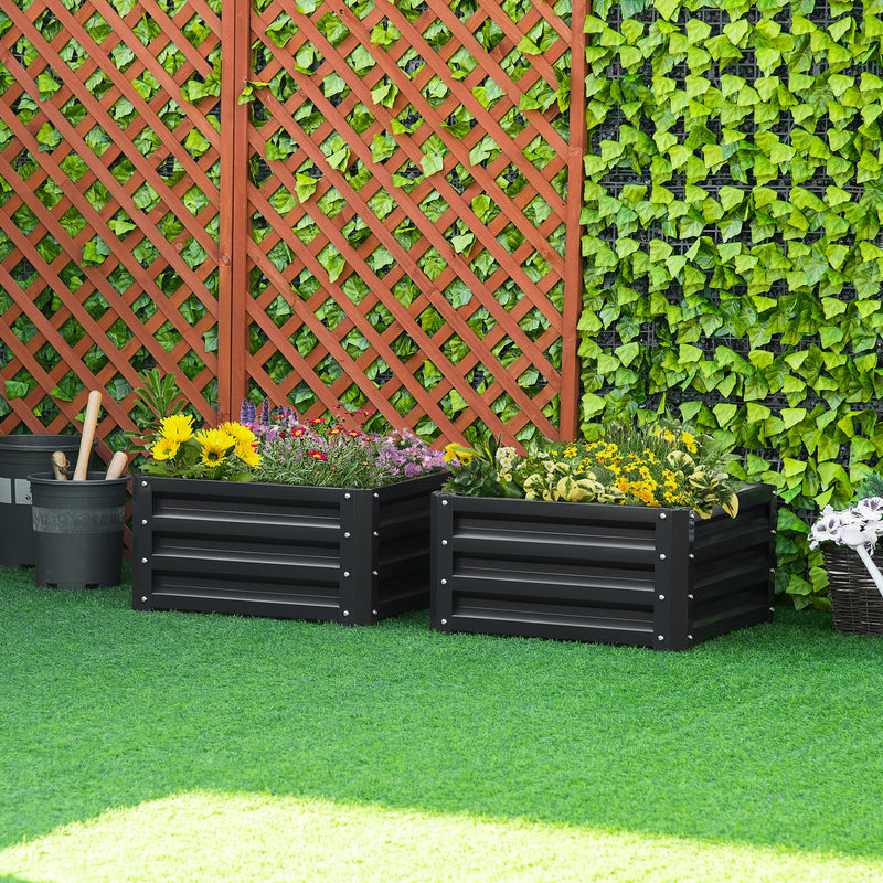 Set of Two Grey Steel Garden Planter Boxes 60 x 60cm for Outdoor Flowers and Herbs