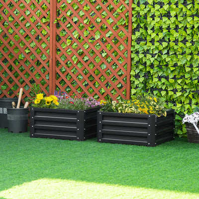 Set of Two Grey Steel Garden Planter Boxes 60 x 60cm for Outdoor Flowers and Herbs