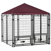 Outdoor Dog Kennel with Rotating Bowl Holders and UV Resistant Cover Red by PawHut