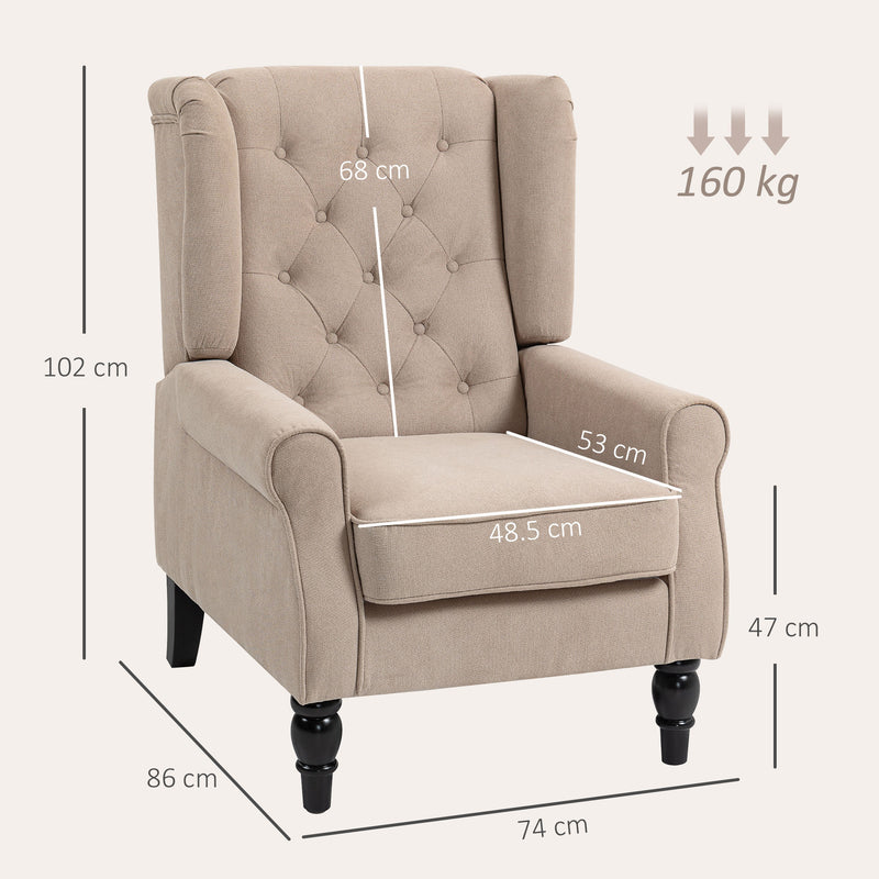 Wingback Accent Chair Upholstered with Button Tufting for Lounge or Bedroom Comfort Beige