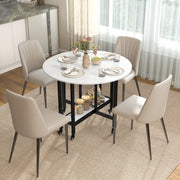 Folding Dining Table with Storage Shelf and Wheels for Small Spaces White Marble Homcom