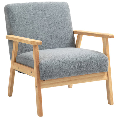 Grey Accent Chair with Wooden Frame for Home or Office by HOMCOM