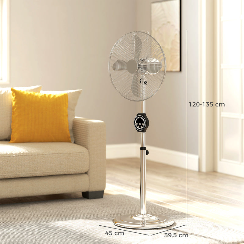 Silver 18 Inch Metal Pedestal Fan with Oscillation and Adjustable Height