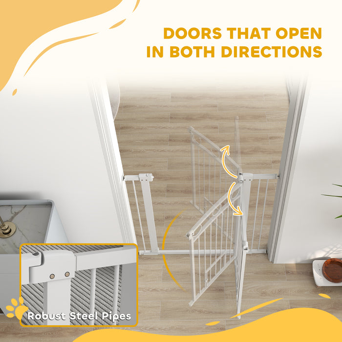 96cm Tall Dog Gate with Door, 7cm and 14cm Extensions, for Stairs, Doorways, 76-104cm by PawHut
