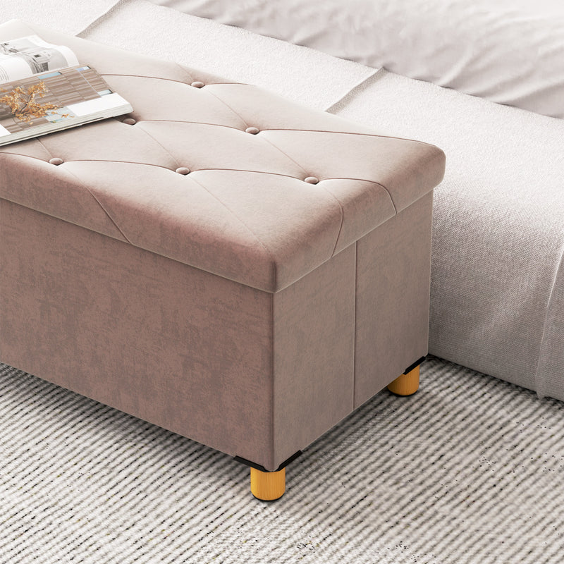 Velvet Storage Ottoman with Hidden Compartment and Foldable Design for Small Spaces