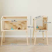Large Wooden Hamster Cage With Seesaws Platforms and Water Bottle for Gerbils Natural AOSOM