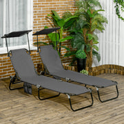 Set of Two Grey Folding Sun Loungers With Adjustable Backs and Sun Canopies by Outsunny