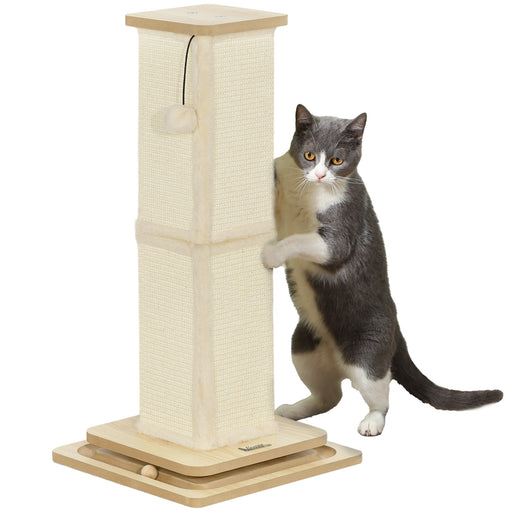 3 in 1 Cat Scratching Post with Track Ball Toy 67cm Oak Tone Cat Tree by PawHut
