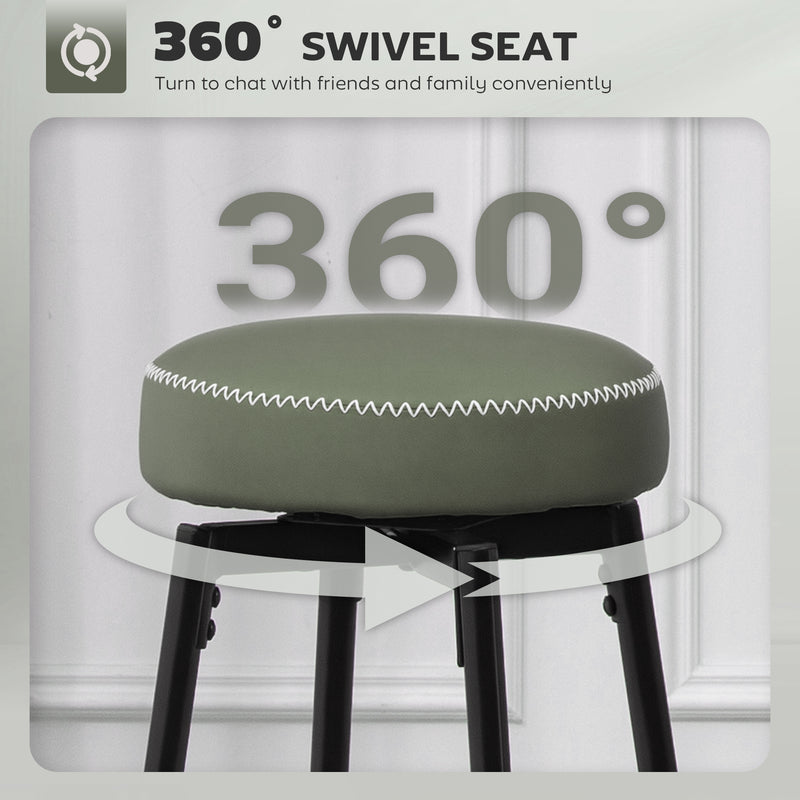 Set of 2 Adjustable Faux Leather Bar Stools with Footrest for Kitchen Counter, Green Seat With Black Legs