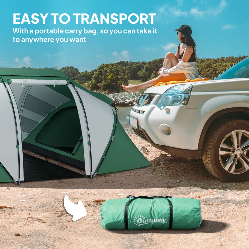 Tunnel Tent with Two Bedrooms and Living Area for Group Camping 4–6 Person Green White