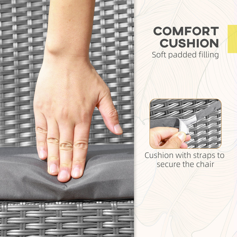 Set of Four Dark Grey Armless Rattan Garden Chairs With Cushions Weather Resistant by Outsunny