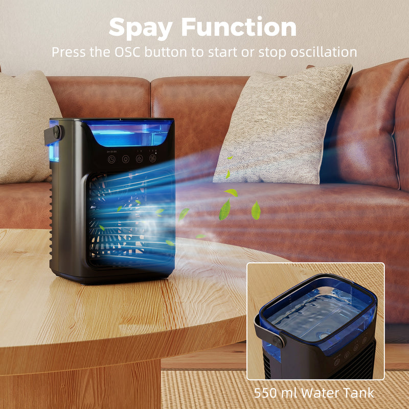 Desk Fan and Humidifier with Night Light for Cool Fresh Air at Home or Office Black AOSOM