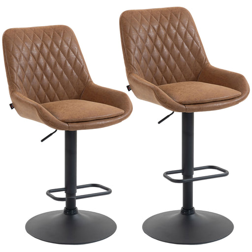 Set of 2 Retro Bar Stools with Comfy Faux Leather Ideal for Kitchen or Home Bar Orange AOSOM