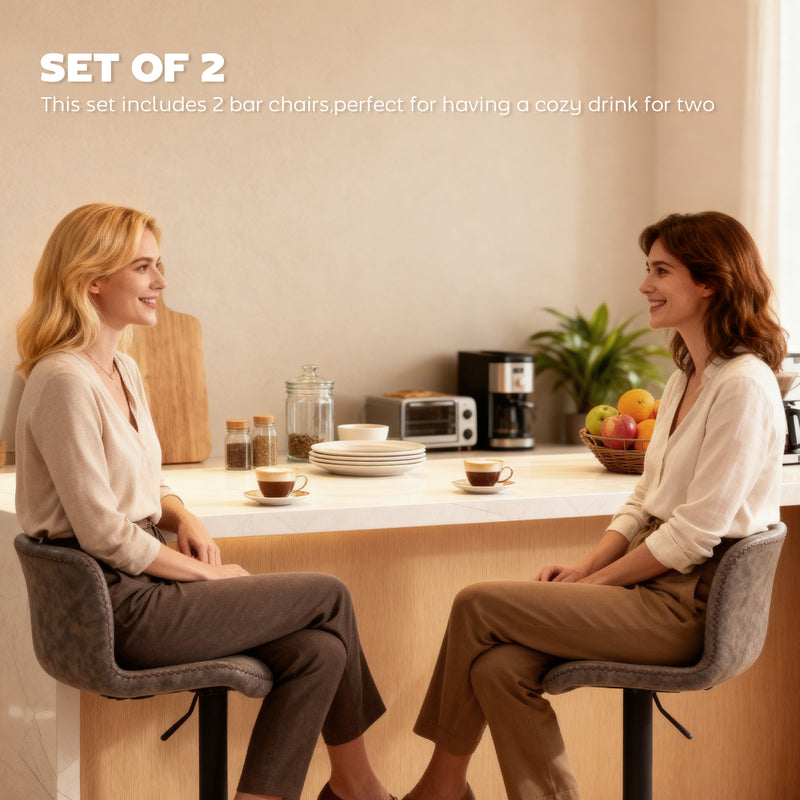 Adjustable Bar Stools Set of 2 for Comfortable Breakfast Seating Easy Clean Brown Black