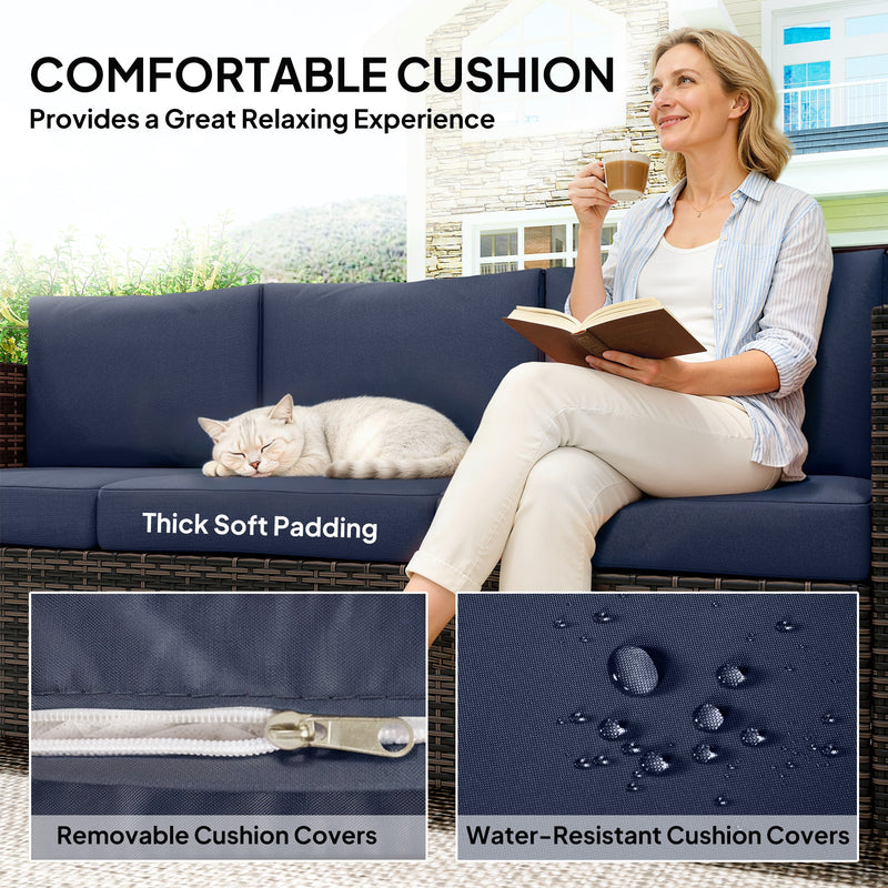 3 Seater Rattan Garden Sofa with Cushions for Comfortable Outdoor Relaxing, Black