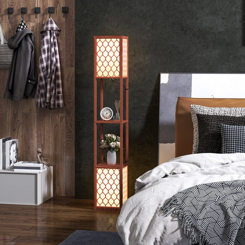 Brown Duo Light Floor Lamp with Storage Shelves Ideal for Living Rooms by HOMCOM
