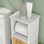 White Bathroom Storage Cabinet With Toilet Roll Holder Ideal For Compact Spaces