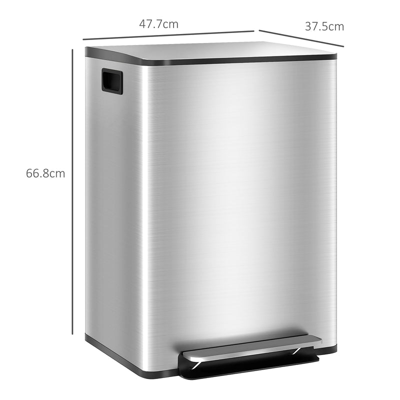Indoor Kitchen Recycling Bin with Deodorisers 60L Dual Compartment Stainless Steel Silver Tone
