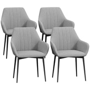 Set of 4 Upholstered Linen Dining Chairs with Metal Legs for Kitchen or Living Room, Light Grey