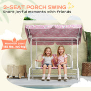 2 Seater Kids Garden Swing Bench With Adjustable Canopy And Seat Belts, Pink Aiyaplay