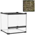 Reptile Glass Terrarium with Lock Front Ventilation and Stone Background 30cm Black
