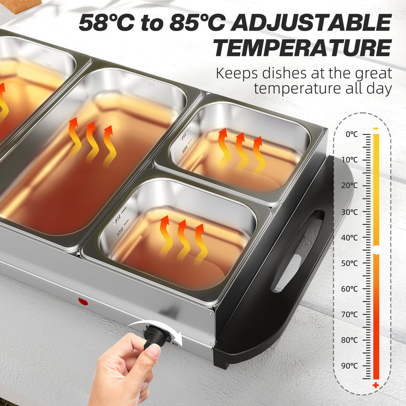Electric Buffet Warmer with 5 Trays and Adjustable Heat Ideal for Parties and Events
