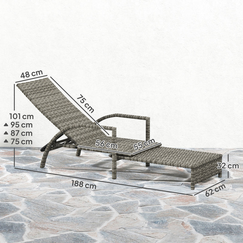 Mixed Grey Rattan Sun Lounger with Adjustable Backrest for Garden Comfort by Outsunny