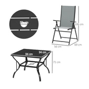 Five Piece Steel Frame Patio Set with Table and Chairs Grey and Black by Outsunny