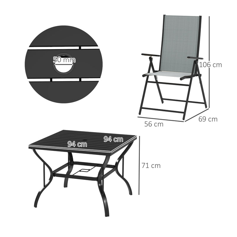 Five Piece Steel Frame Patio Set with Table and Chairs Grey and Black by Outsunny
