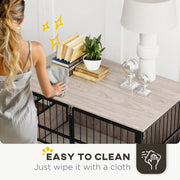 Large Dog Crate End Table with Washable Cushion and Triple Doors for Indoor Use Grey