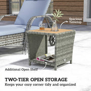 Side Table For Patio with 2-Tier Storage PE Rattan - 45W x 45D x 43H cm Outsunny
