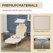 2 Piece Foldable Sun Lounger Set with Adjustable Backrest and Canopy for Garden Beige AOSOM