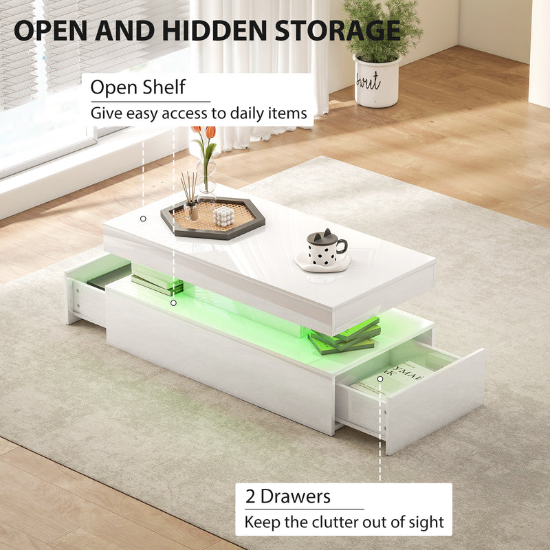LED Coffee Table With Hidden Storage High Gloss Finish Ideal For Modern Living Rooms White