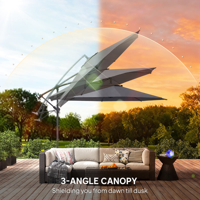 Cantilever Garden Parasol with Adjustable 3m Canopy for Shaded Outdoor Seating Grey Outsunny