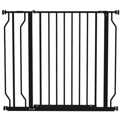 Extra Wide Dog Safety Gate with Walk Through Door for Stairs or Hallways Black