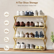 4 Tier Bamboo Shoe Rack Freestanding Storage Shelf No Assembly Required Natural AOSOM
